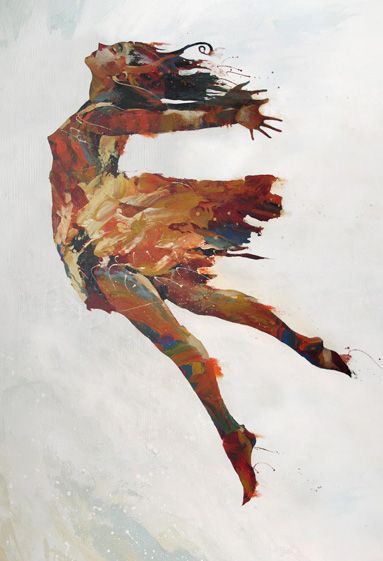 a painting of a woman floating in the air