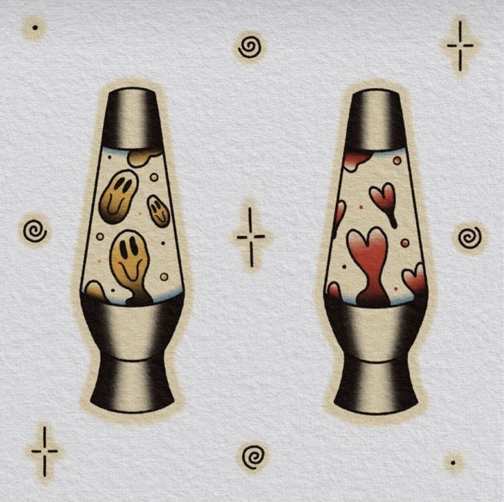 two vases with hearts and faces on them are shown in this illustration, one is black and the other is white