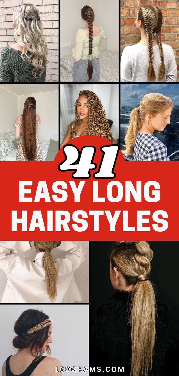 Save this pin for a collection of chic long hairstyles perfect for any occasion. Discover simple yet elegant styles to elevate your look! #LongHairStyles #ChicHair #FashionBlog Hairstyles For Women With Long Hair, Long Hairstyles Down, Pulled Back Hairstyles For Long Hair, Unique Long Hairstyles, Extra Long Hairstyles, Loose Braid Hairstyles, Long Hair Braids, Waist Length Hair, Pulled Back Hairstyles