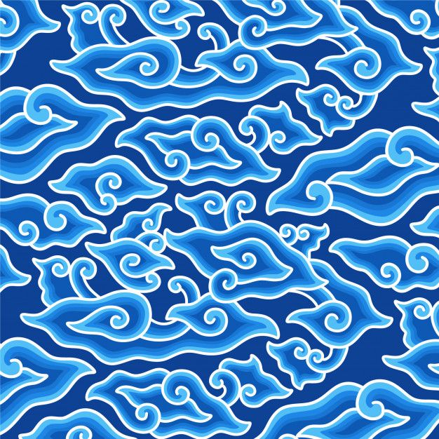 a blue and white pattern with waves on it