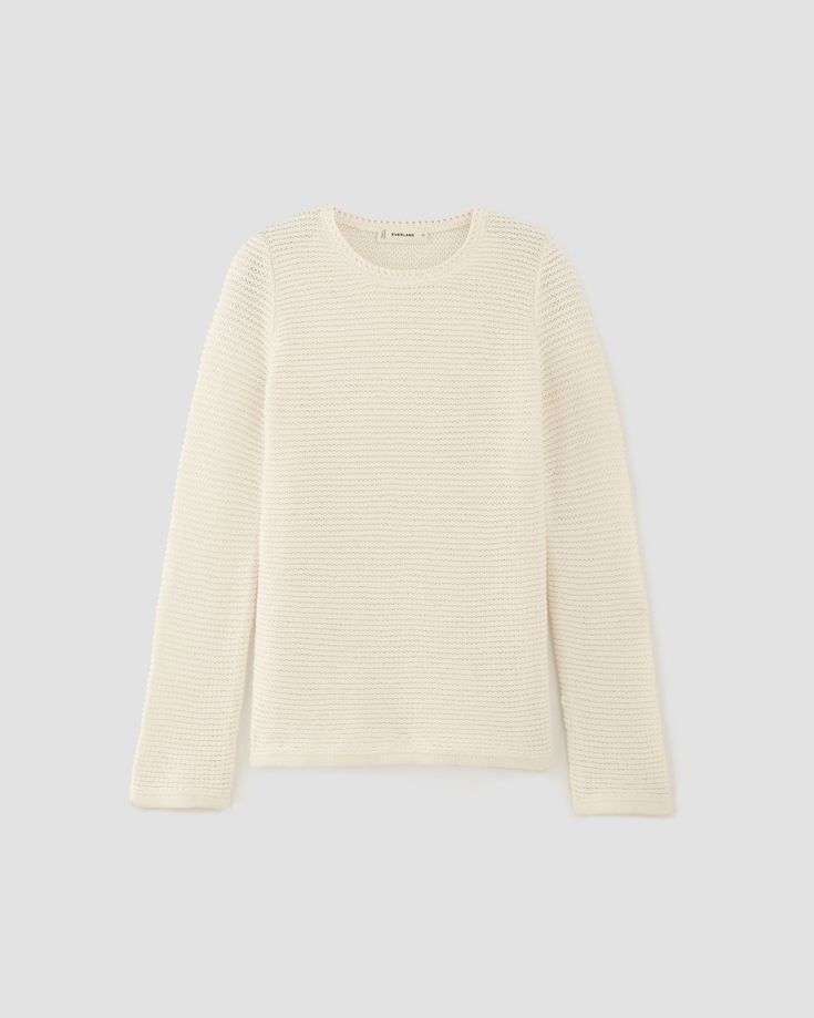 The Organic Cotton Open-Stitch Crew Textured Crew Neck Spring Sweater, Textured Long Sleeve Spring Sweater, Textured Crew Neck Sweater For Fall, Textured Crew Neck Fall Sweater, Casual Textured Long Sleeve Sweater, Casual Long Sleeve Textured Sweater, Everlane Casual Long Sleeve Sweater, Textured Long Sleeve Sweater For Layering, Everyday Fall Sweater In Pointelle Knit