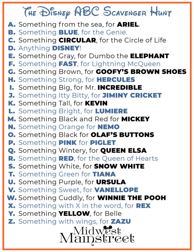 the disney abc scaver hunt is shown in blue and orange with an orange border