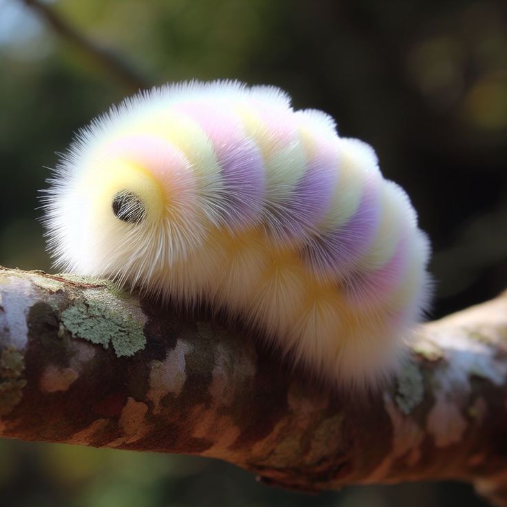 a colorful caterpillar sitting on top of a tree branch