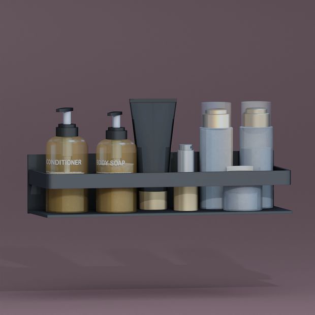 the shelf is filled with different types of beauty products