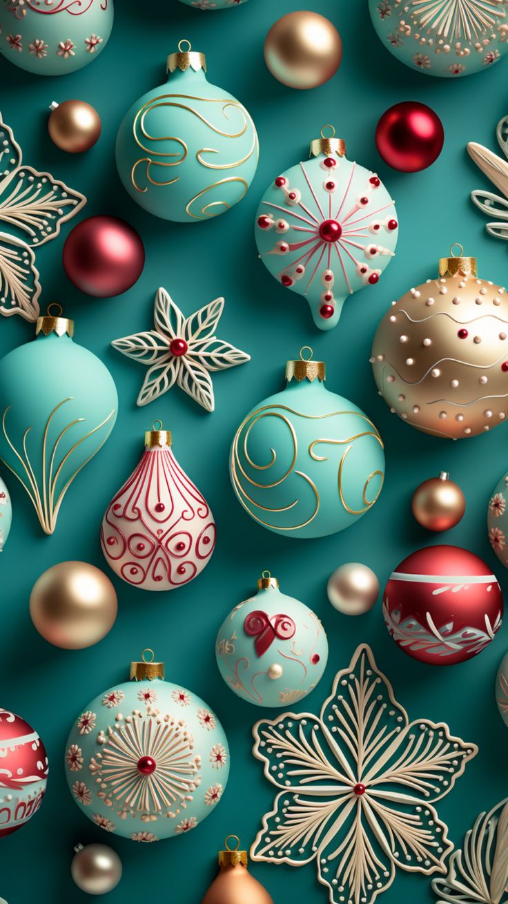 christmas ornaments are arranged on a blue background