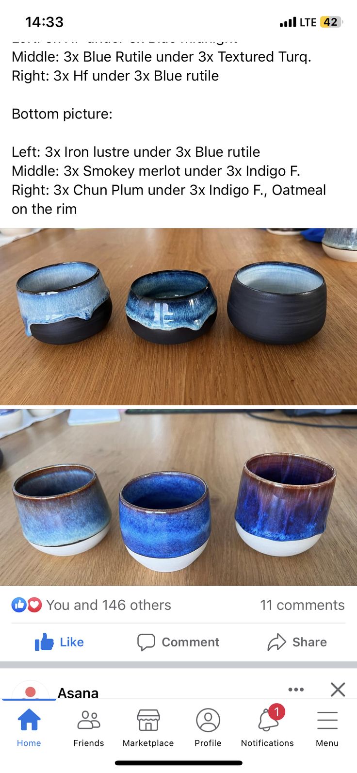 several different types of bowls sitting on top of a wooden table next to each other