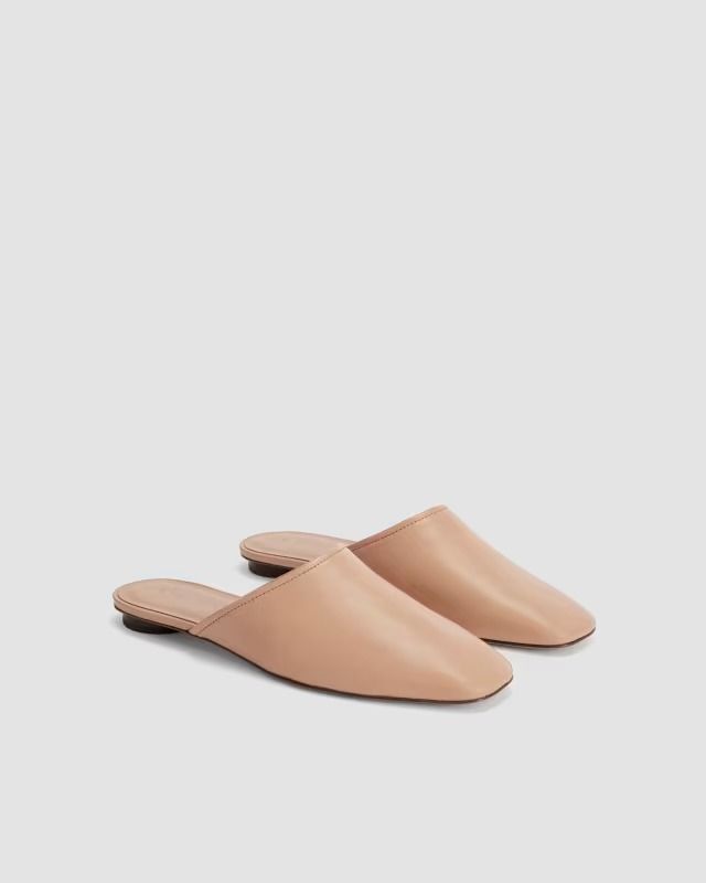 The Day Mule Blush Tan – Everlane Leather Slip-on Mules For Spring, Modern Mules With Leather Footbed And Square Toe, Business Slip-on Mules For Spring, Chic Leather Mules With Rubber Sole, Spring Pointed Toe Mules With Leather Lining, Spring Leather Slippers With Almond Toe, Spring Calf Leather Mules With Rubber Sole, Classic Leather Mules With Sculpted Heel, Summer Business Leather Mules