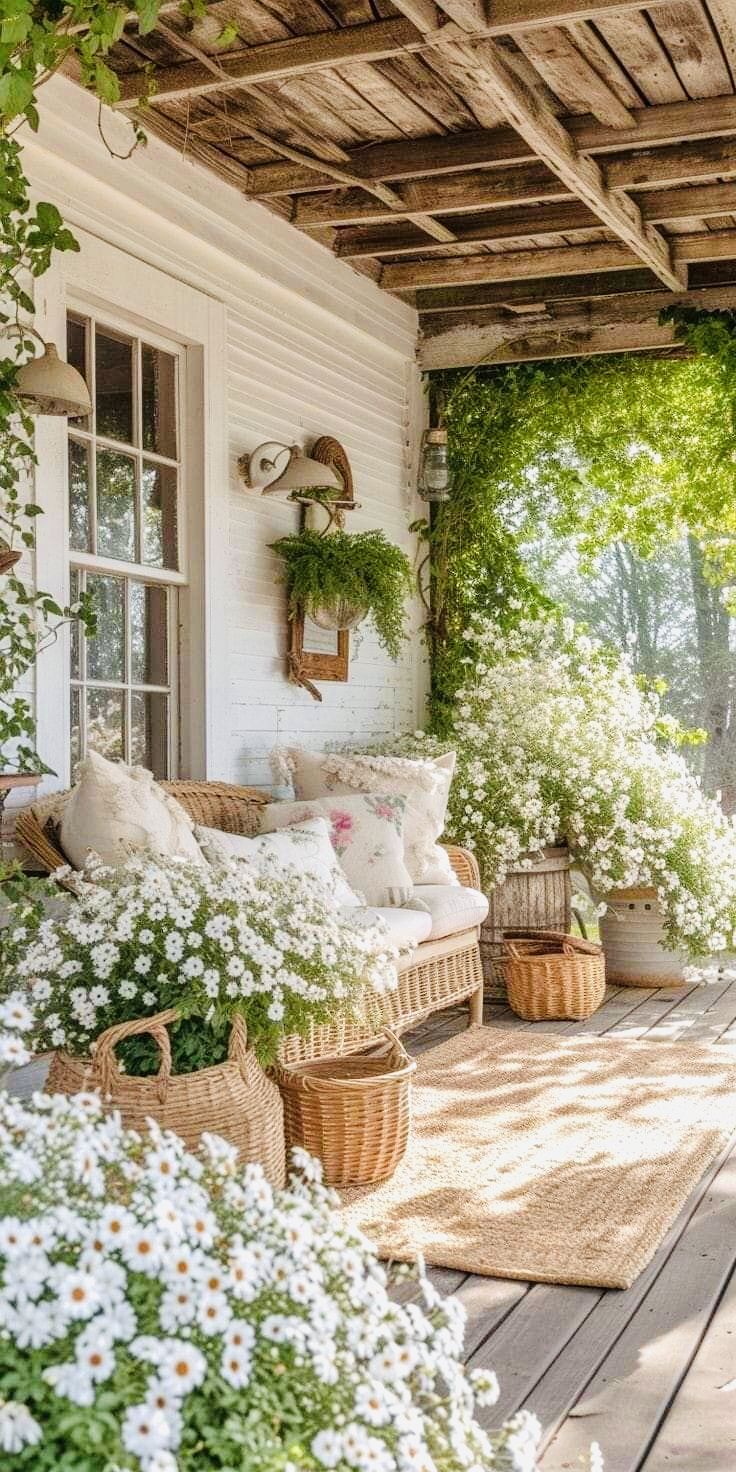 Farmhouse Porch Decor, Spring Porch Decor, Casa Country, Farmhouse Porch, Front Porch Ideas, Diy Farmhouse, The Porch, Garden Cottage, Porch Decor