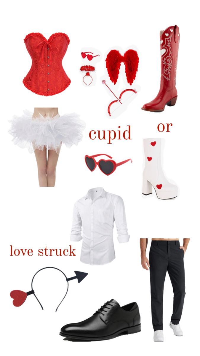 some clothes and accessories are arranged in the shape of a collage with words that read cupid or love struck