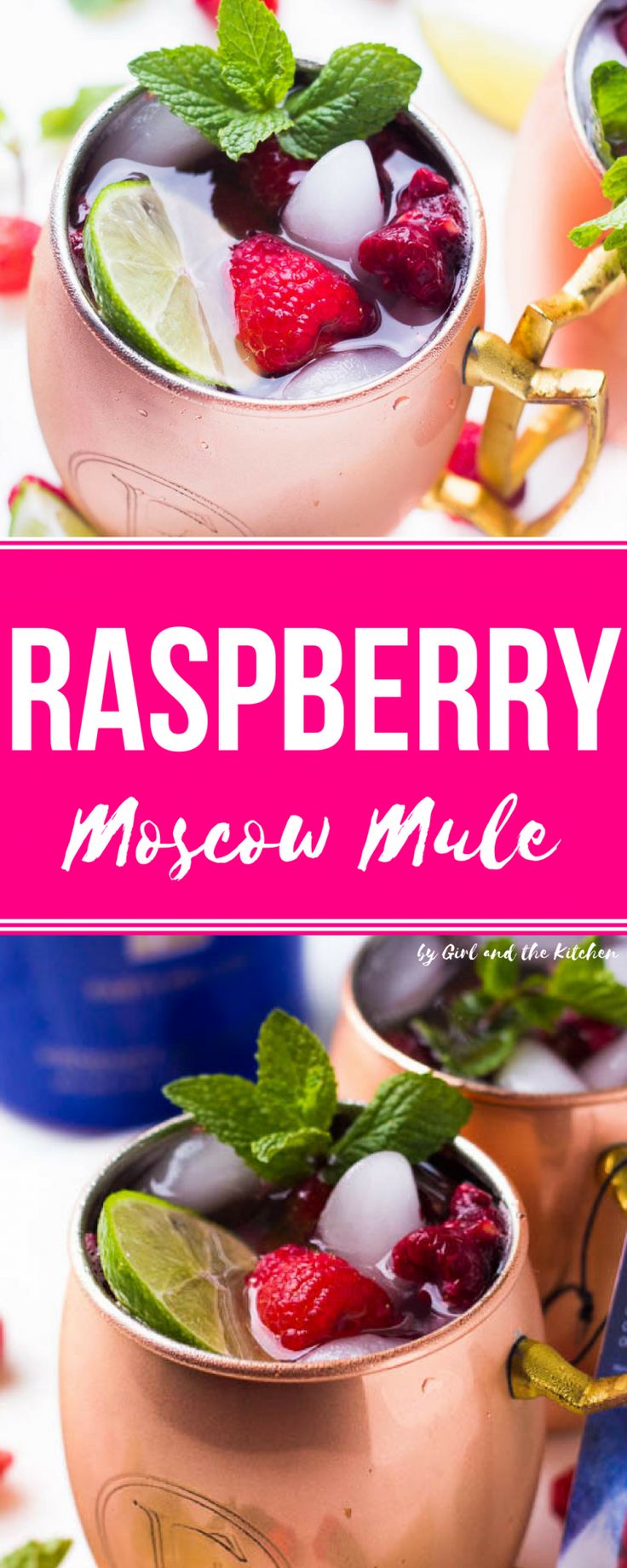 raspberry moscow mule recipe in copper mugs with mint garnish