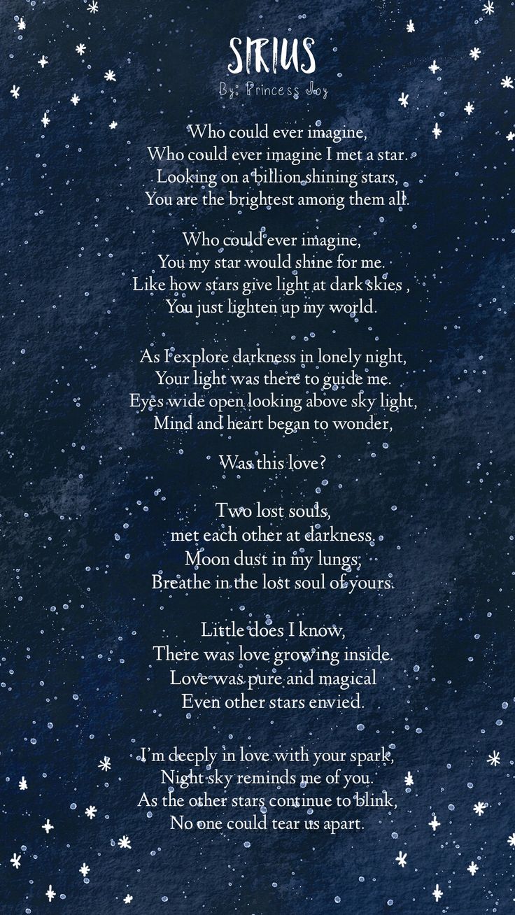 a poem written in white on a blue background with stars and the words sirius above it