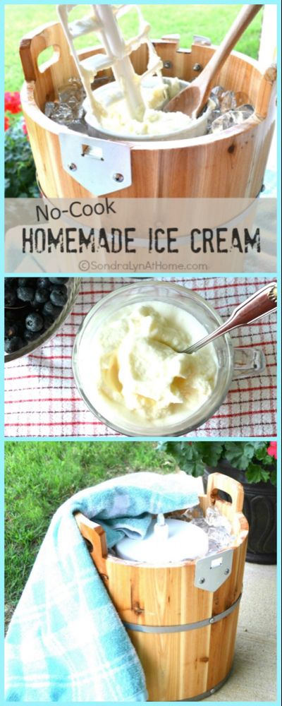 homemade ice cream recipe in a wooden bucket