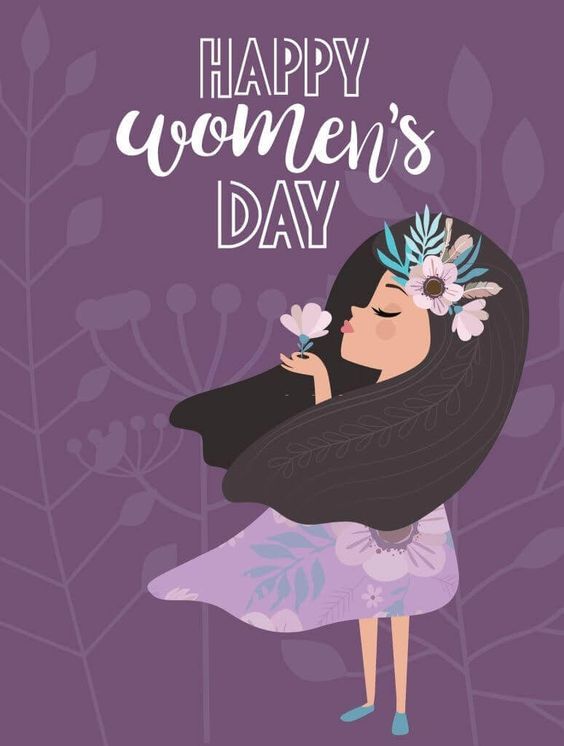 a woman with flowers on her head and the words happy women's day