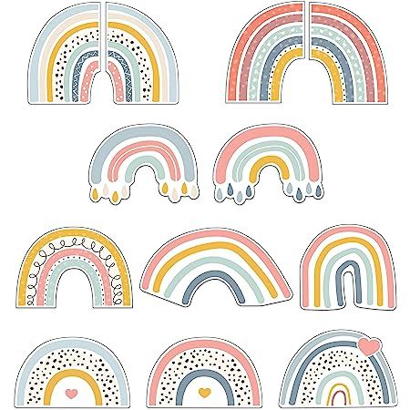 a set of rainbow stickers in pastel colors with dots and hearts on them