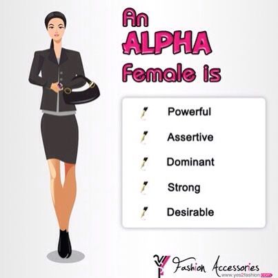 an image of a woman in a business suit with the words, an alpha female is