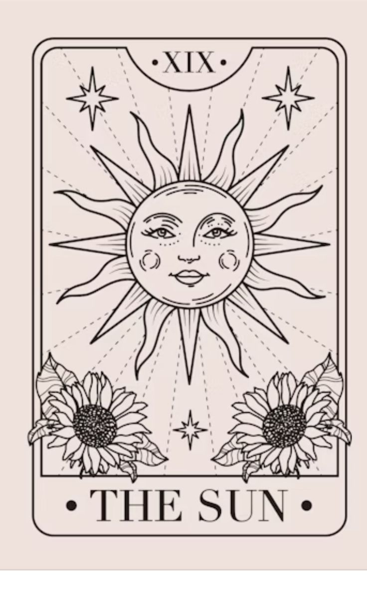 the sun tarot card is shown in black and white