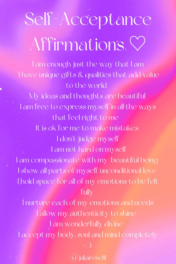 a poem written in purple and pink with the words self - acceptance affirmations