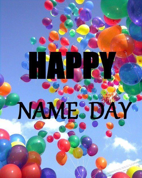 there are many balloons flying in the sky with words happy name day written on them