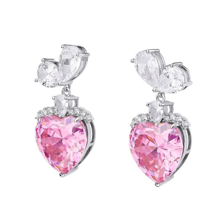 Add an elegant statement by wearing these pink diamond earrings. Comes in custom limited edition NJ packaging, perfect for gifting and storing. -Bonor plated platinum & vermiculite -40mm Return policy: Keep package like new for resell Luxury Pink Diamond Earrings, Pink Heart Cut Earrings For Formal Occasions, Formal Pink Heart-cut Earrings, Formal Pink Heart Cut Earrings, Formal Pink Diamond Earrings, Luxury Pink Drop Earrings, Glamorous Earrings With Sparkling Stones For Gift, Pink Diamond Earrings Gift, Pink Diamond Earrings For A Gift