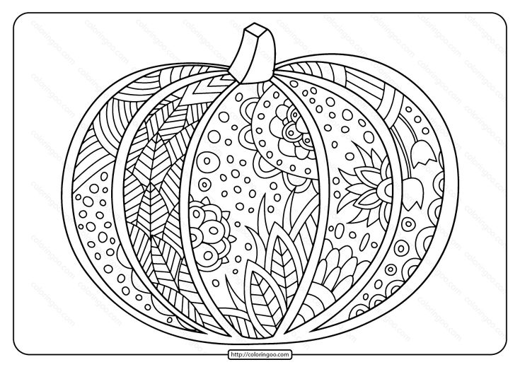 a black and white coloring page with a pumpkin in the center, surrounded by flowers