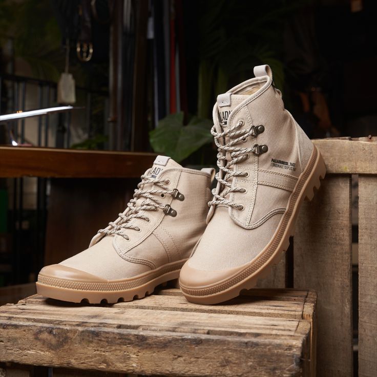 Palladium's iconic military-inspired Pallabrousse boot gets a rugged makeover for this season. The Pallabrousse Tact is built for style and endurance. Lace-up Desert Boots With Reinforced Toe For Streetwear, Outdoor High Ankle Lace-up Boots With Rubber Sole, Khaki Combat Style Lace-up Hiking Boots, Lace-up Boots With Rubber Toe Cap For Streetwear, Leather Military Boots For Winter, Military Leather Boots For Winter, Winter Military Leather Boots, Casual Khaki Lace-up Waterproof Boots, Outdoor Ankle Lace-up Boots With Rubber Sole