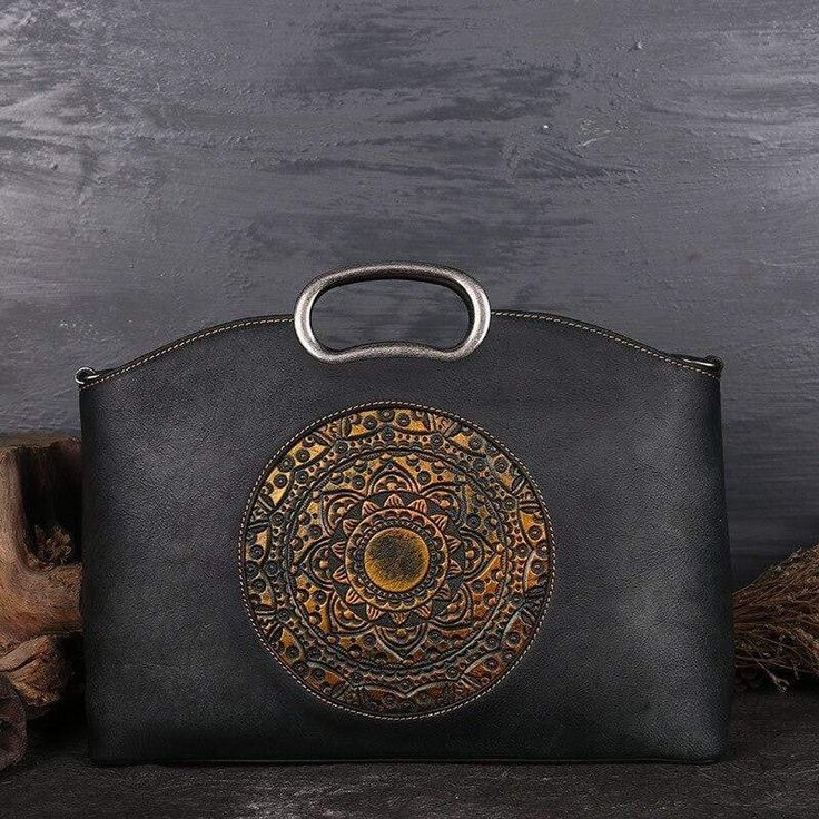 Dark Gray Mandala Embossed Bag Embossed Bag, Cheap Purses, Genuine Leather Handbags, Cowhide Bag, Popular Handbags, Cute Handbags, Handbags Affordable, Cheap Handbags, Leather Handbags Tote