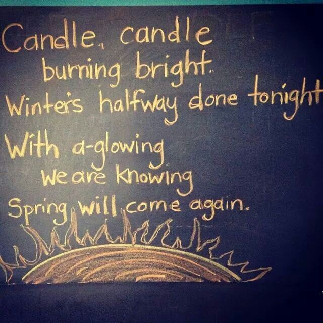 a chalk board with writing on it that says candle, candle burning bright winters halfway done tonight