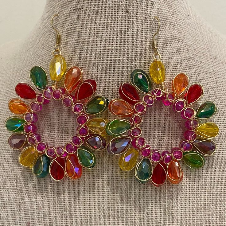 Brand New Beaded Earrings Made By Creative Artisans, The Beading, Gold Wiring, And Craftsmanship Is Stunning. Color: Multi - Green, Pink, Yellow, Red, Orange, Etc. Size: 2” Diameter. Reposhing This Item I Purchased From @Inthevilla. Loved It, But Ready To Rotate For Something New. Use Your Zoom Feature On Your Phone To Enlarge Photos. Bundle & Save! New To Poshmark? Use Luxemerchbynika For $10 Off. Thanks For Shopping Merch Nika Questions? Leave A Comment Below! Artisan Multicolor Round Beaded Earrings, Vibrant Multicolor Beaded Earrings, Multicolor Hand-strung Beaded Earrings, Artisan Multicolor Hand-strung Beaded Earrings, Multicolor Bohemian Hand-strung Beaded Earrings, Handmade Artisan, Pink Yellow, Lady In Red, Beaded Earrings