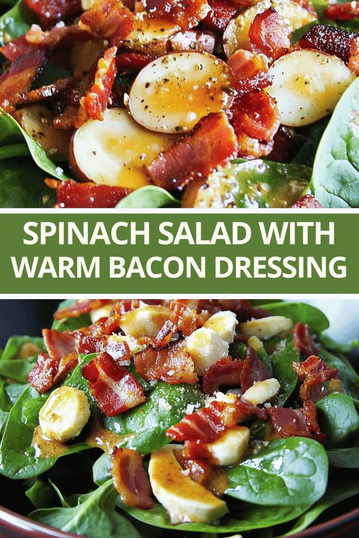 SPINACH SALAD WITH WARM BACON DRESSING Spinach Bacon Salad, Pasta With White Beans, Warm Bacon Dressing, Salad Meals, Bacon Dressing, Bacon Salad, Pot Roast Slow Cooker, Spinach Recipes, Spinach Salad