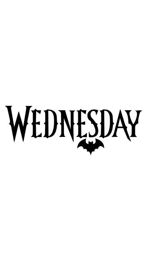 the words wednesday written in black ink on a white background with bats flying around it