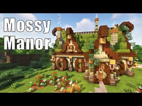 a house made out of wood and grass with the words mossy manor