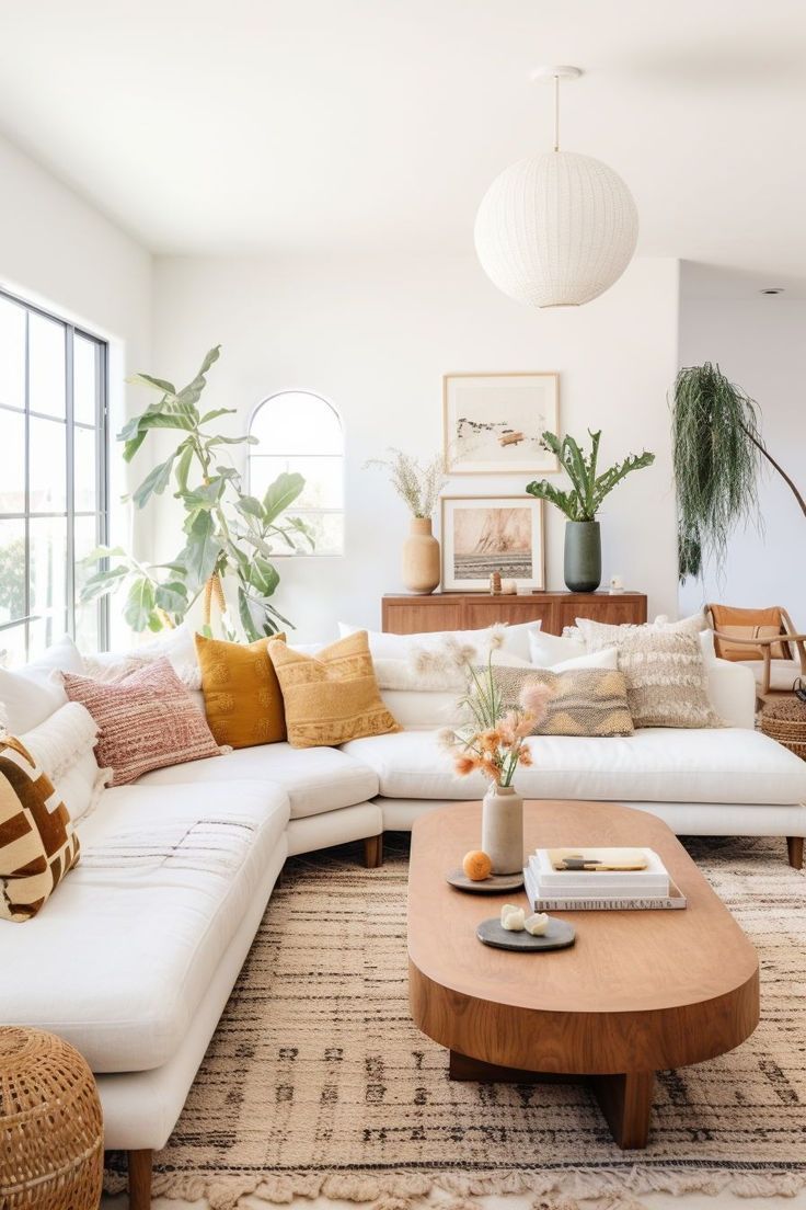 a living room filled with lots of furniture and plants