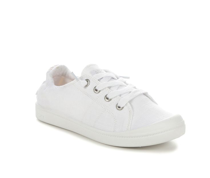 Breathable canvas upper with terry cloth lining, Easy slip-on entry with lace-up detail, Classic round toe with toe cap, Cushioned insole, Flexible rubber midsole and outsole, Roxy branding details,60% Textile /40% TPR-100% TPR for Non-USA outsole | Women's Roxy Bayshore Plus Slip-On Sneakers in White Size 8.5 Medium White Casual Slip-on Sneakers With Elastic Laces, Comfortable Lace-up Canvas Sneakers, Sporty Cotton Sneakers With White Sole, Spring Cotton Slip-on Sneakers With Rubber Sole, Adjustable Low-top Sneakers For Summer, Comfortable Cotton Sneakers For Sports, Low-top Cotton Canvas Shoes For Sports, Cotton Canvas Slip-on Shoes With Vulcanized Sole, Comfortable Cotton Canvas Sports Shoes