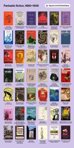 a poster with many different books on the front and back cover, all in various colors