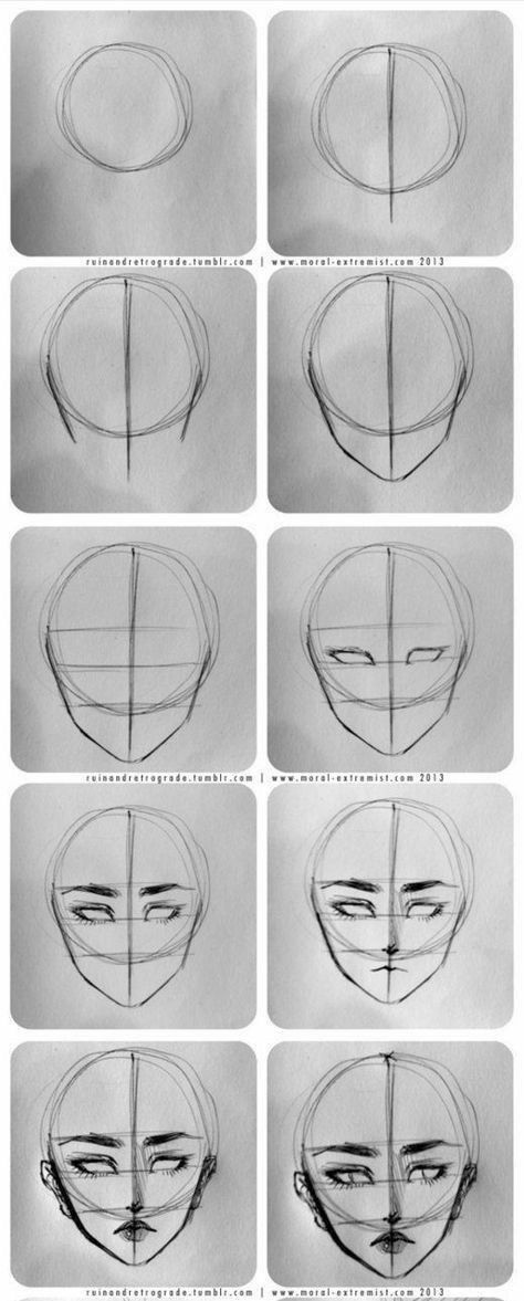 the steps in how to draw an anime character's face with different angles and shapes