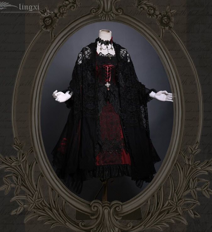 Lingxi -Odile- Gothic Lolita Lace Cape Vampire Fashion, Alt Fashion, Gothic Dress, Old Fashion, Gothic Outfits, Goth Outfits, Lolita Dress, Gothic Lolita, Lolita Fashion