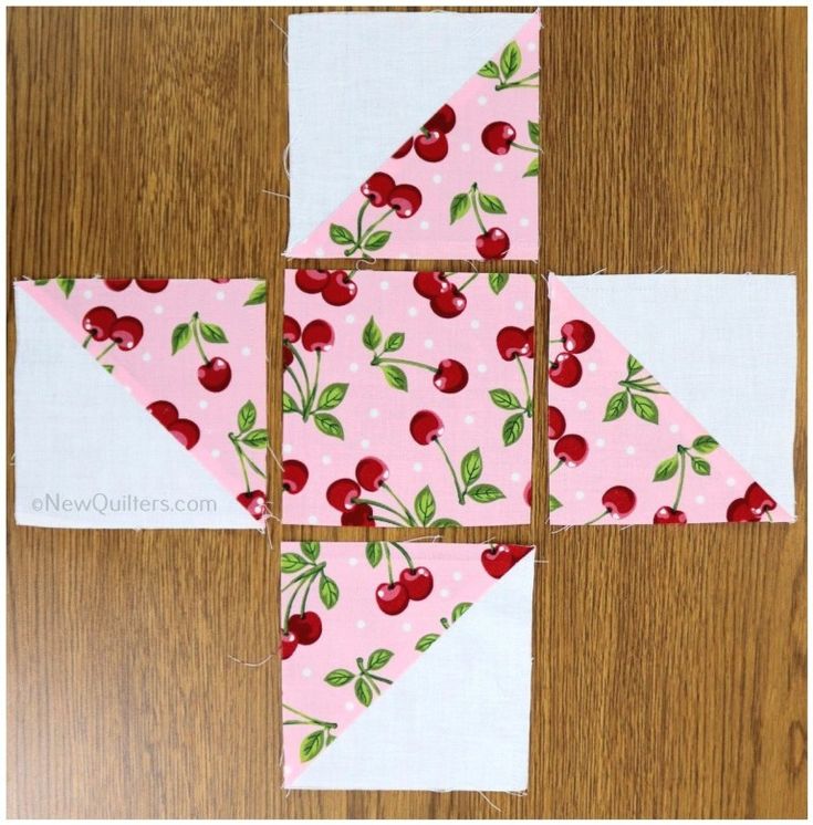 four pieces of fabric with cherries on them, one is pink and the other is white