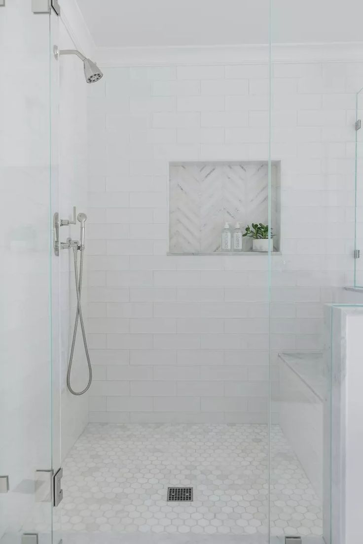 a walk in shower sitting next to a white sink