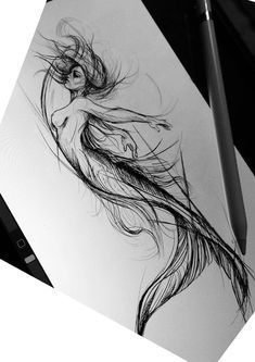 a pencil drawing of a woman's hair on top of a piece of paper