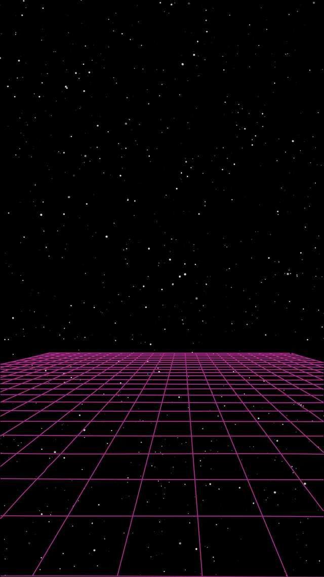 an image of a black and purple space with stars in the background, that appears to be made up of grids