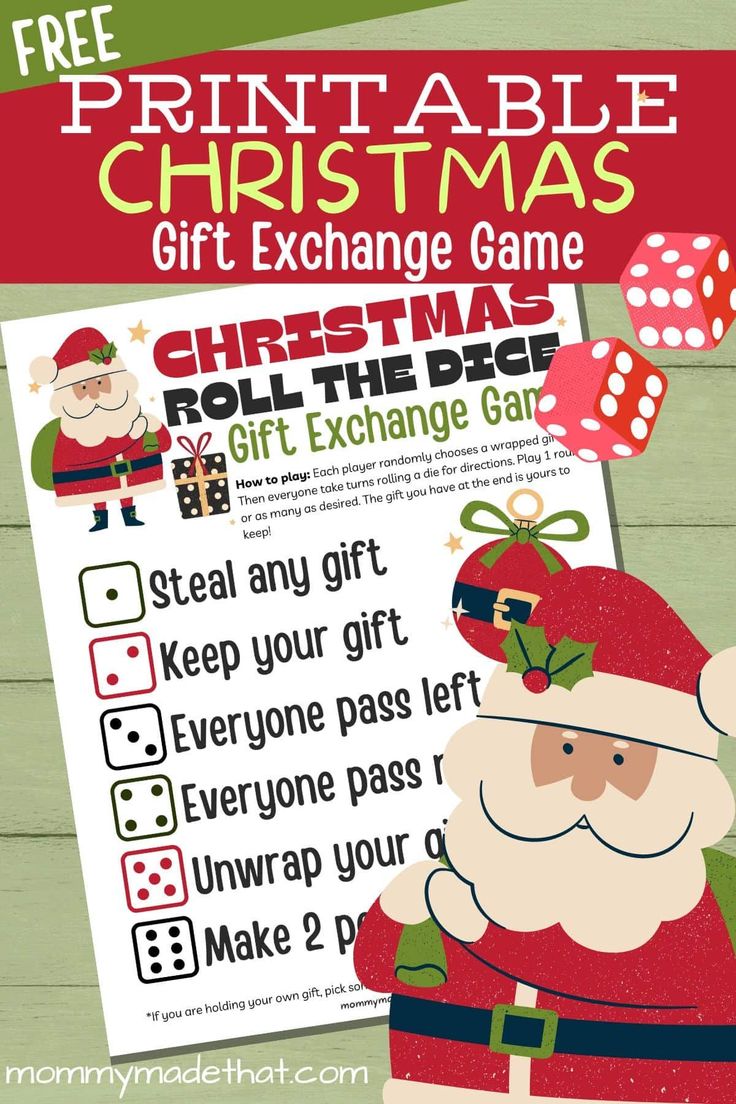 a printable christmas gift exchange game with santa clause on it and the text free printable