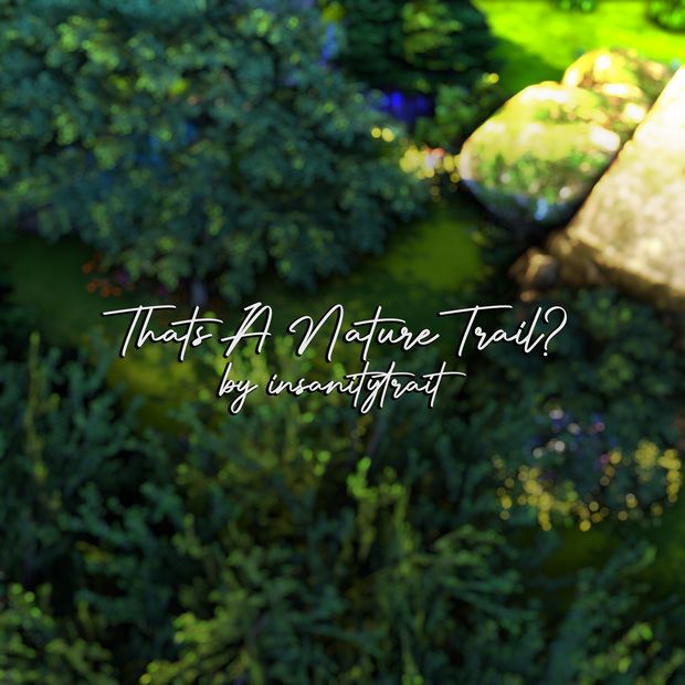 an aerial view of a garden with rocks and plants in the foreground that says, that's a nature trail by envisionist