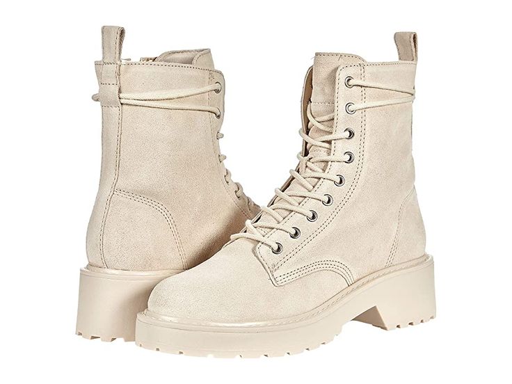 Steve Madden Tornado Boot - Women's Boots : Sand : Create endless looks with the Steve Madden Tornado Boot featuring lace-up leather or synthetic leather upper on a chunky lugged heel and outsole. Sand is crafted on a synthetic leather upper. Ankle boot with a fabric lining with cushioned footbed. Durable man-made sole provides traction and durability. Imported. Measurements: Weight: 1 lb 4.5 oz Product measurements were taken using size 8, width M. Please note that measurements may vary by size Dr Ideas, Cream Boots, Nyc Fits, Beige Boots, Madden Boots, Winter Closet, Lace Up Combat Boots, Tan Boots, Classy Casual