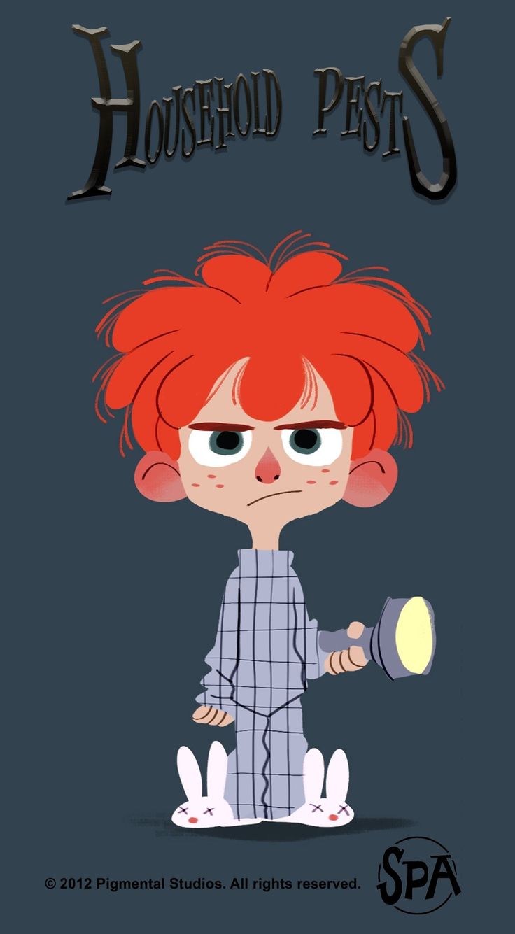 a cartoon character with red hair is holding a light in his hand and the words household pests on it