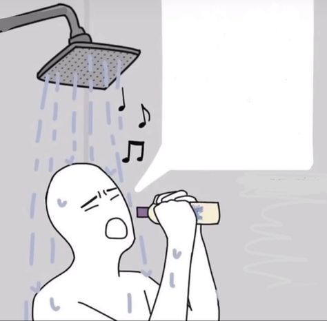 a man is drinking from a water faucet with music notes coming out of it