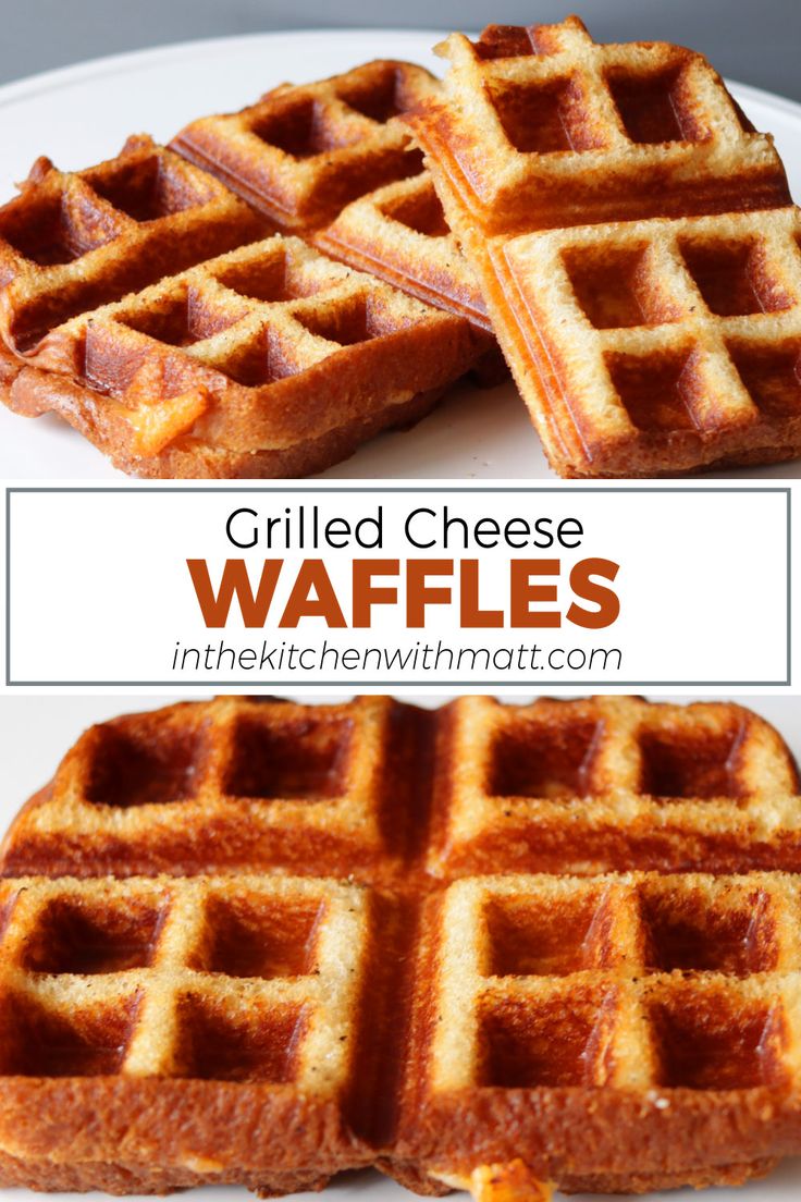 Plate with grilled cheese waffles on it. Grilled Cheese In A Waffle Maker, Waffle Grilled Cheese, Yummy Grilled Cheese, Grilled Cheese Waffles, Homemade Breakfast Recipes, Savory Breakfast Recipes, Cheese Waffles, Making Grilled Cheese, Overnight Breakfast Casserole