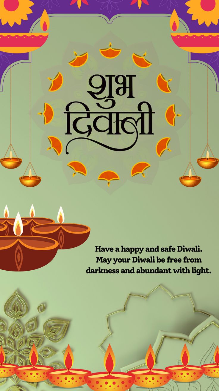 happy diwali greeting card with candles and flowers on the occasion of diwali