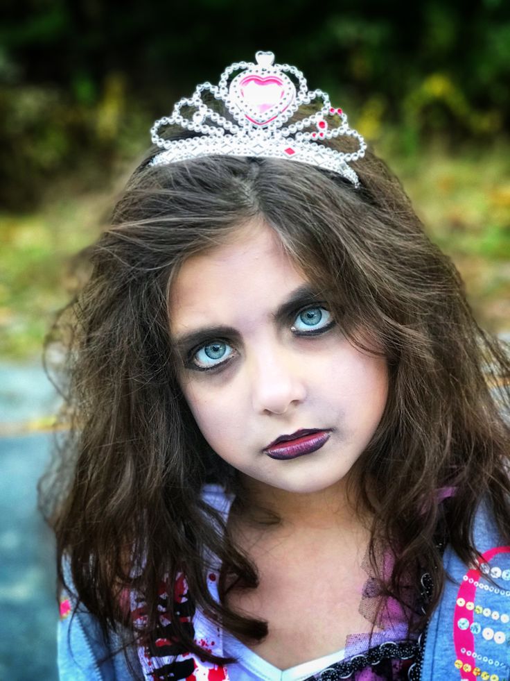 Dead Cheerleader Makeup Kid, Prom Queen Makeup Halloween, Zombie Hair And Makeup, Halloween Prom Queen Makeup, Zombie Prom Makeup, Simple Zombie Makeup For Kids, Zombie Princess Makeup, Zombie Cheerleader Makeup For Kids, Dead Prom Queen Makeup