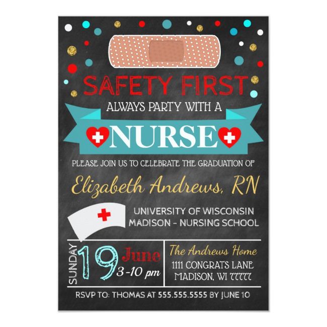 a chalkboard nurse's birthday party with the words safety first, and an image of