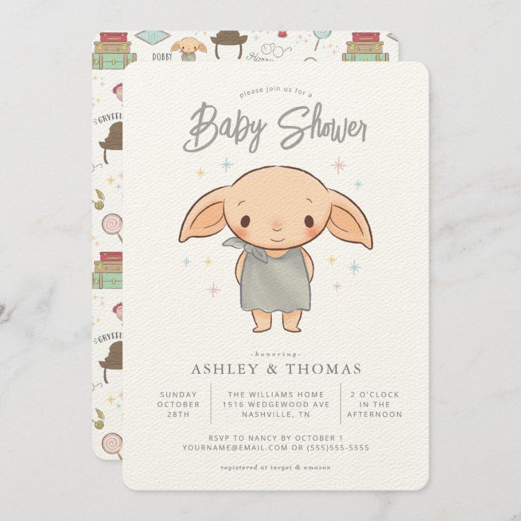 a baby shower card with an image of a bunny on the front and back of it